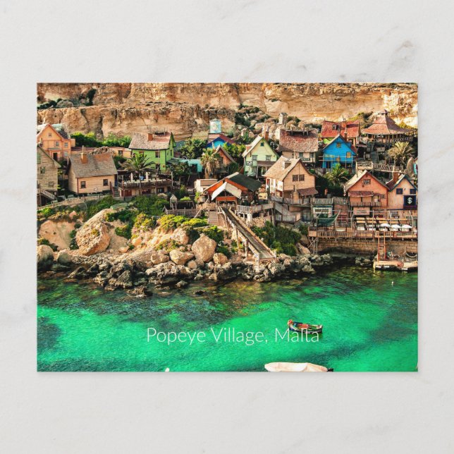 Cartão Postal Malta, Popeye Village (Frente)