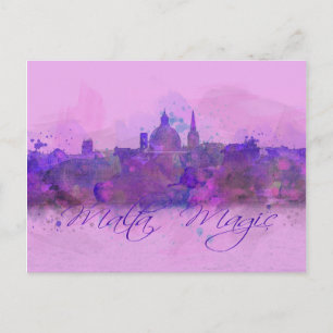 Cartão Postal Malta Valletta Violet Coastline Watercolor