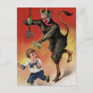 Cartão Postal Malvado Krampus Vintage Atacando