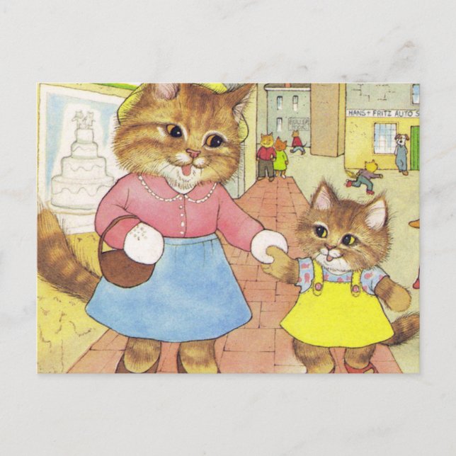 Cartão Postal Mamãe e Gatinho auxiliar (Frente)