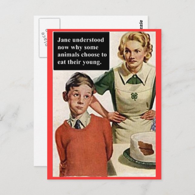 Cartão Postal Mamãe zangada e Bolo arruinado - Engraçada com o V (Frente/Verso)