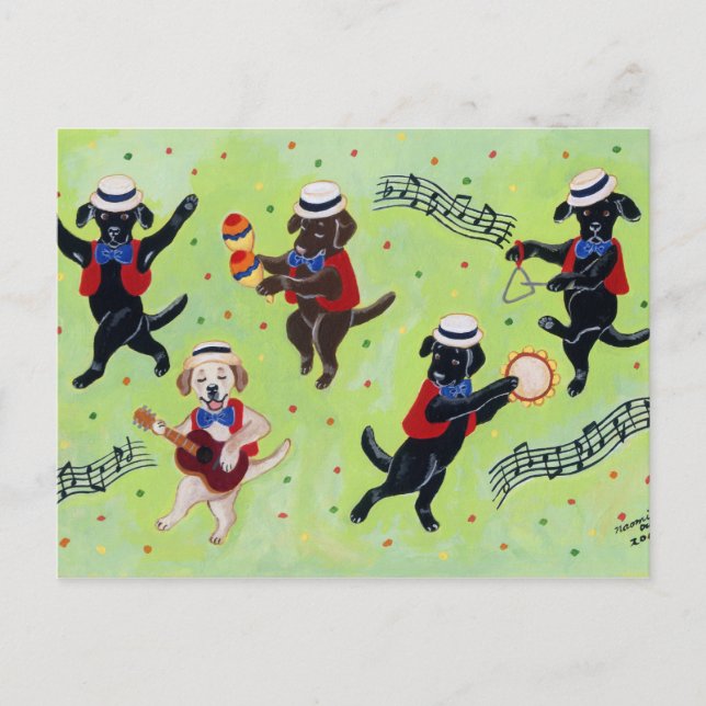 Cartão Postal Mambo Labrador Músicos Pintura (Frente)