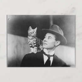 Cartão Postal Man and cat black and white postcard
