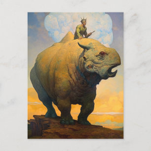 Cartão Postal Man Riding Strange Beast Fantasy Ficção Científica