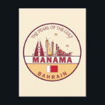Cartão Postal Manama Bahrain City Skyline Emblem<br><div class="desc">Design de arte colorida e minimalista de Manama,  com monumentos e marcos da cidade do Bahrein.</div>