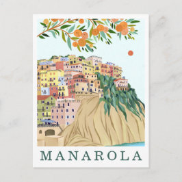 Cartão Postal Manarola Cinque Terre Italy Travel Illustration