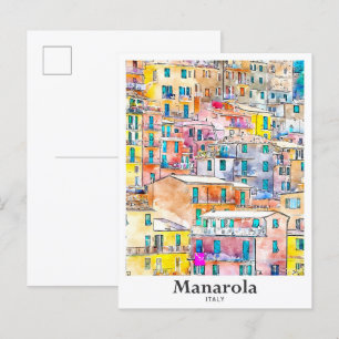 Cartão Postal Manarola Itália Viagem Watercolor
