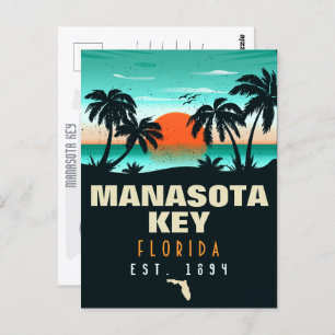 Cartão Postal Manasota Key Florida Retro Sunset Souvenirs 60s