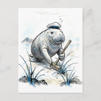 Cartão Postal Manatee Jardineira Prado Costeiro em Tinta Suave I