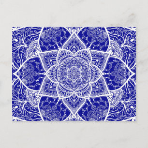 Cartão Postal Mandala azul e branca - Loergann em Sapphire
