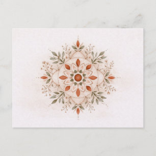 Cartão Postal Mandalá Botânico Boho em Aquarela Terracota