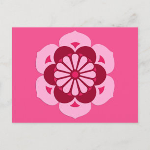Cartão Postal Mandala da Flor de Lótus, Rosa Fúcsia e Borgonha