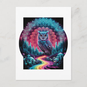 Cartão Postal Mandala de Coruja Psicodélica - Arte Florestal Tri