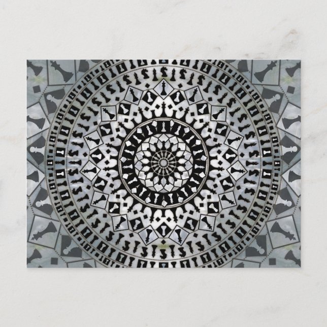 Cartão Postal Mandala de Peças de Xadrez (Frente)