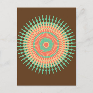 Cartão Postal Mandala design verde, laranja indiano