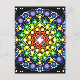 Cartão Postal Mandala Dot Fractal Retro Hippie Pontos Trippy