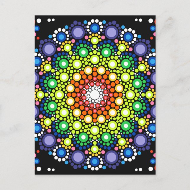 Cartão Postal Mandala Dot Fractal Retro Hippie Pontos Trippy (Frente)