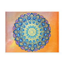 Mandala Dourada Laranja Cor Azul Púrpura Floral