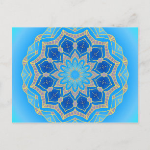 Cartão Postal Mandala em azul elétrico e turquesa