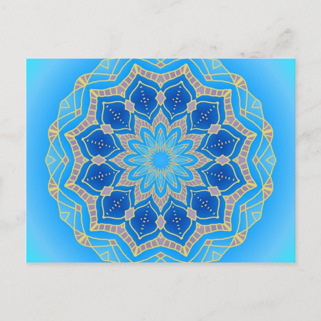 Cartão Postal Mandala em azul elétrico e turquesa (Frente)