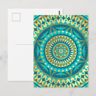 Cartão Postal Mandala Fantasia Azul Dourado