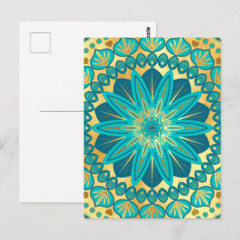 Cartão Postal Mandala Flor de Ouro Azul