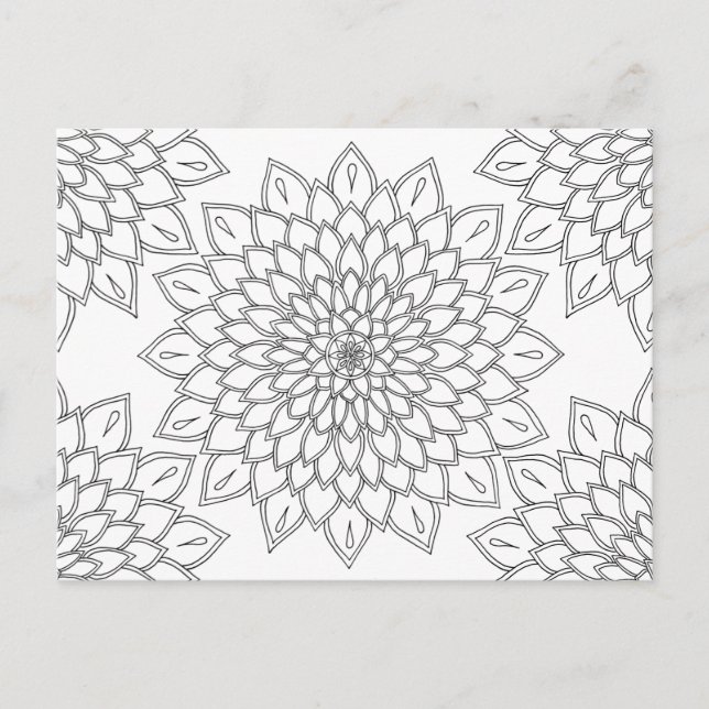 Cartão Postal Mandala Floral Dhalia Padrão Corante Adulto (Frente)