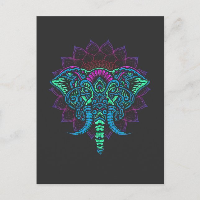 Cartão Postal Mandala Ganesha — Elefante Indiano Art (Frente)