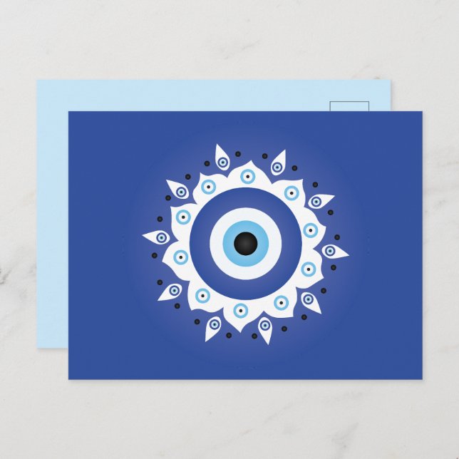 Cartão Postal Mandala Grego Mau Azul Branco (Frente/Verso)