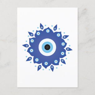 Cartão Postal Mandala Grego Mau Azul Branco