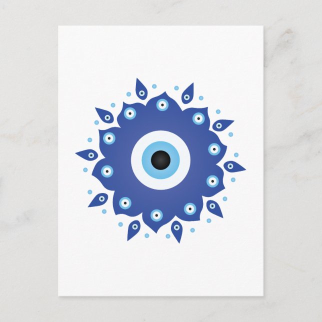 Cartão Postal Mandala Grego Mau Azul Branco (Frente)