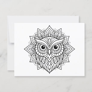 Cartão Postal Mandala Owl Head Line Art
