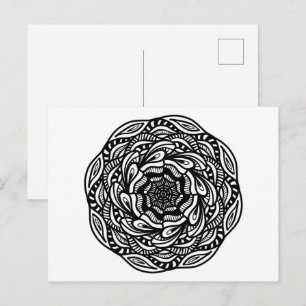 Cartão Postal Mandala Preto Branco  Abstrato Minimal Colorido
