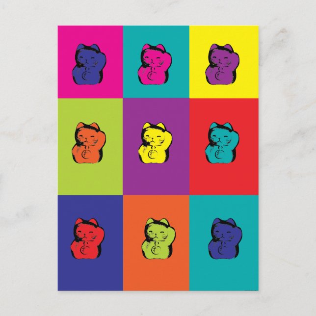 Cartão Postal Maneki Neko Gatinho Pop Art (Frente)