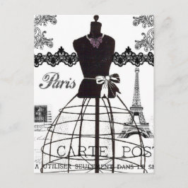 Cartão Postal Manequim de Moda Preto Branco Paris