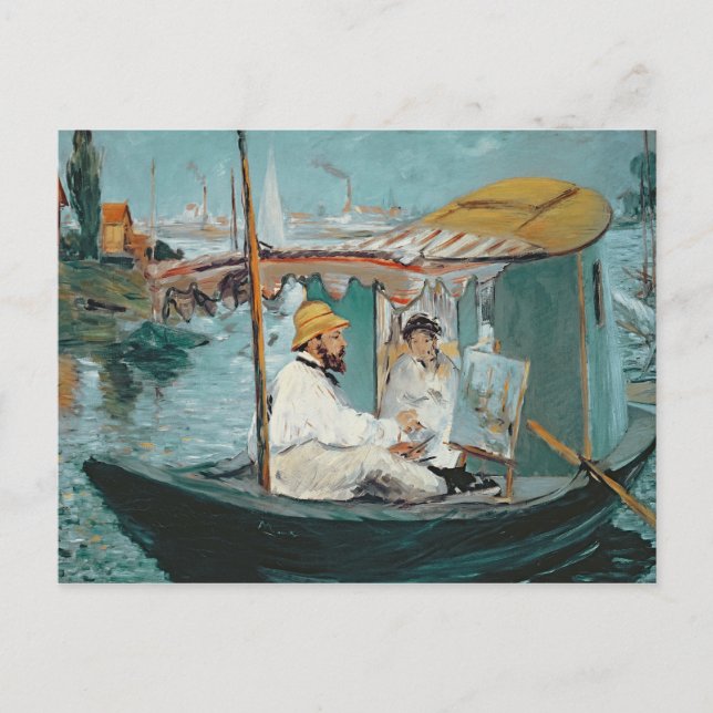 Cartão Postal Manet | Monet no seu Estúdio Flutuante, 1874 (Frente)
