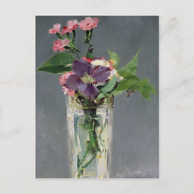 Cartão Postal Manet | Pinks e Clematis num Vaso Cristal, 1882 (Frente)