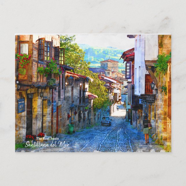 Cartão Postal Manhã em Santillana del Mar - A Espanha Real (Frente)