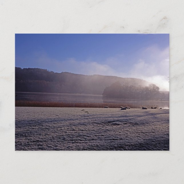 Cartão Postal Manhã fria de inverno Esthwaite Water Inglaterra (Frente)
