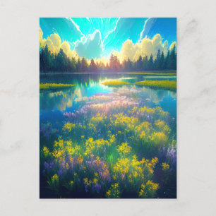 Cartão Postal Manhã se dobra sobre o lindo pântano