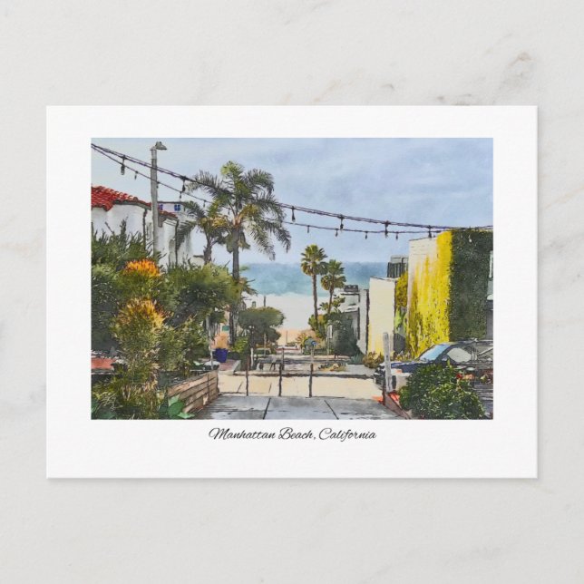Cartão Postal Manhattan Beach California Watercolor Painting (Frente)