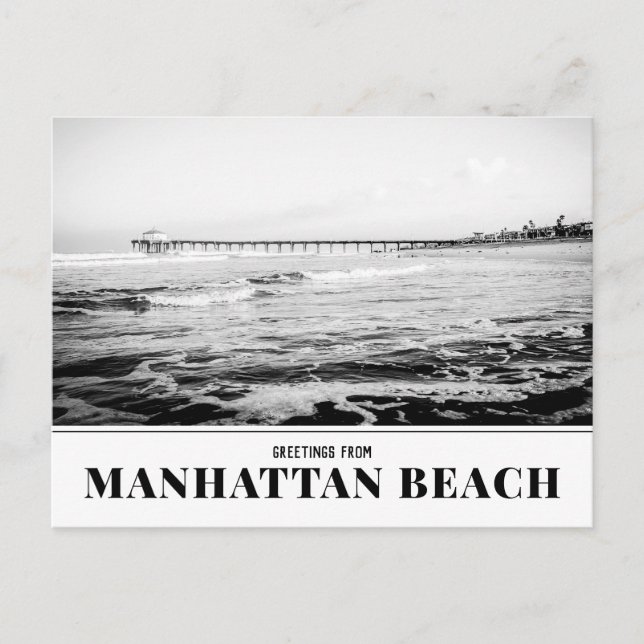 Cartão Postal Manhattan Beach Pier, Black and White Postcard (Frente)
