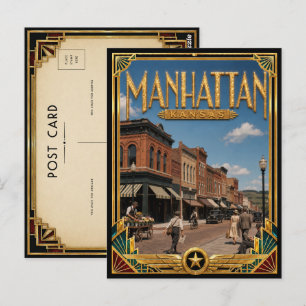 Cartão Postal Manhattan Kansas Arte Deco Vintage Idade Dourada