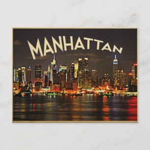 Cartão Postal Manhattan Night Skyline