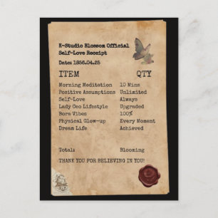 Cartão Postal Manifestação de Receitas de Amor Próprio Estético