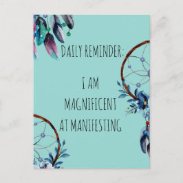 Cartão Postal Manifesto Boho Dreamcatcher Blue Feather Floral