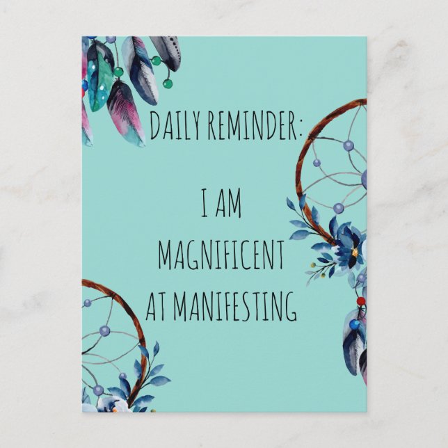 Cartão Postal Manifesto Boho Dreamcatcher Blue Feather Floral (Frente)