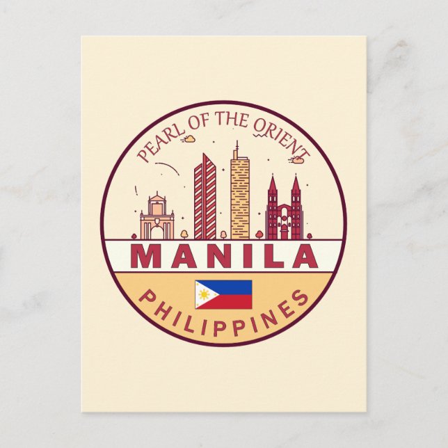 Cartão Postal Manila Filipinas City Skyline Emblem (Frente)