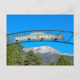 Cartão Postal Manitou Primavera Sign Framing Pikes Peak, Colorad