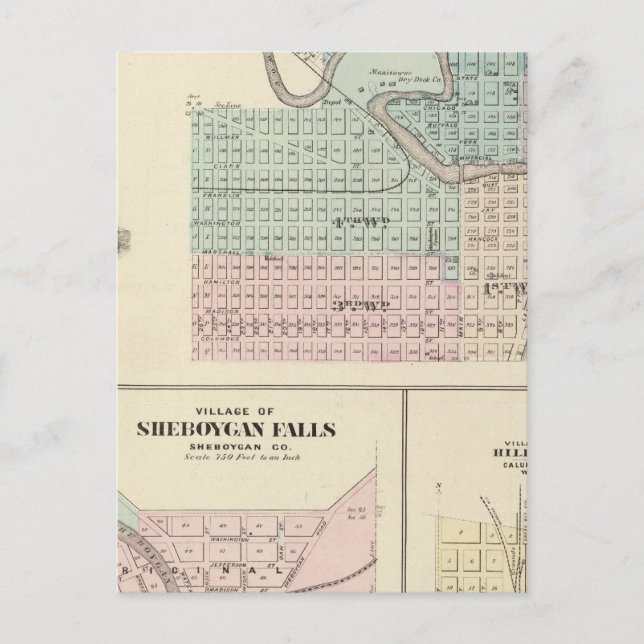 Cartão Postal Manitowoc, Sheboygan e Hilbert, Wis (Frente)